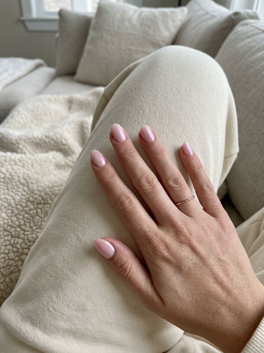 Short oval summer nails 2026: Milky Pink Pearlescent Sheen Oval for subtle luxury.
