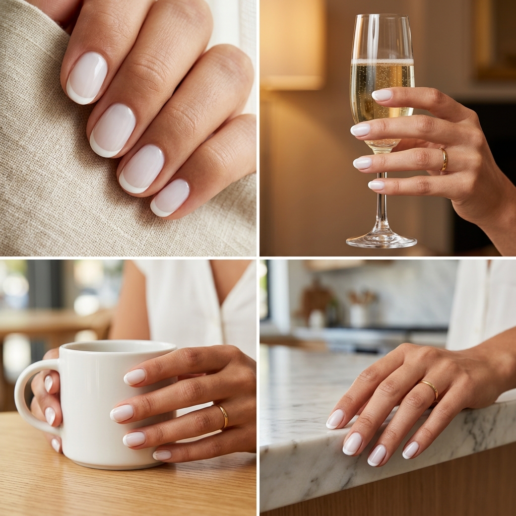 Short oval summer nails 2026: Minimalist sheer white micro French tips with a glossy finish.