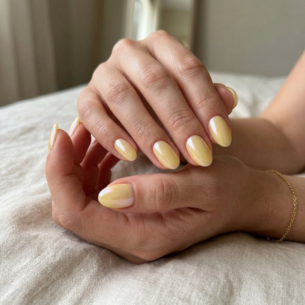 Butter Yellow Glazed Donut Nails 2026 Butter Yellow Glazed Donut Squoval nails are a chic short summer nail idea for 2026. Perfect for brunch.