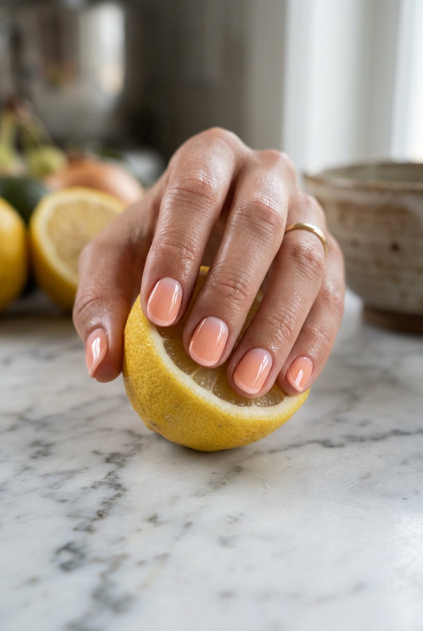 Romantic Peachy Keen Aura Micro French Nails 2026 Short summer nail ideas 2026: Peachy keen aura micro French nails for weddings and date nights.