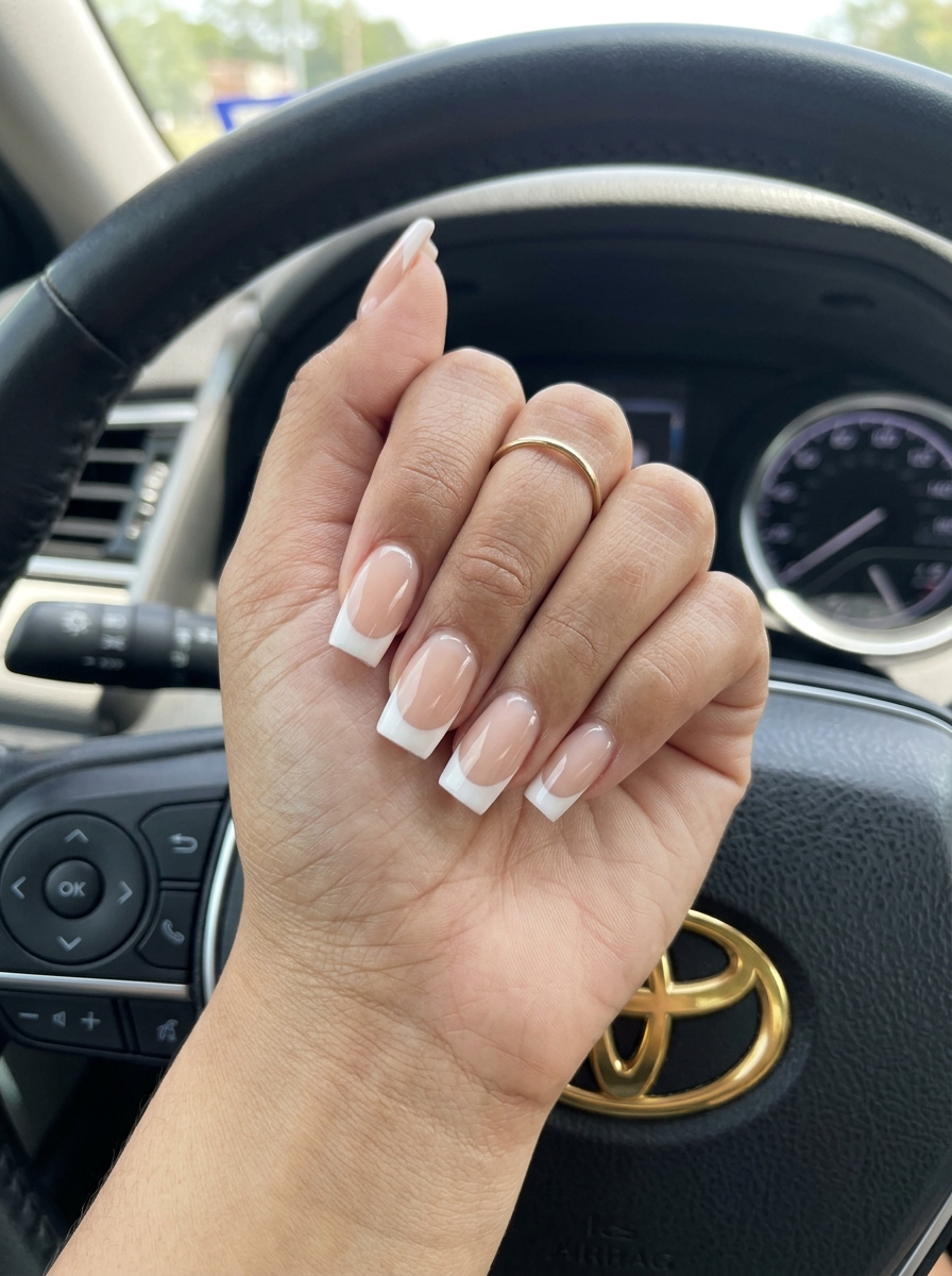 Milky white French tip acrylic nails for daily, wedding guest, or office wear. Simple summer acrylic nail designs 2026.