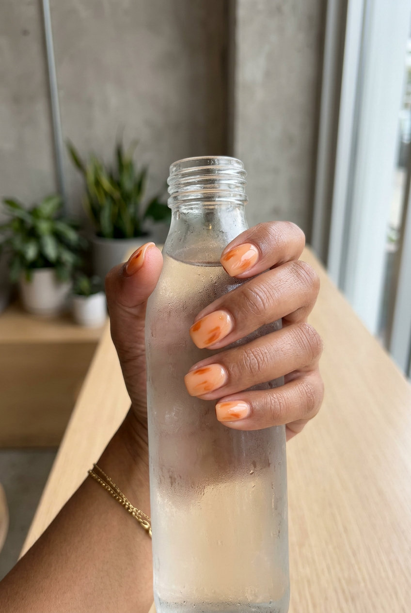 Soft Abstract Orange Squoval nails: Bohemian solid summer nails 2026 for casual days and beach trips.
