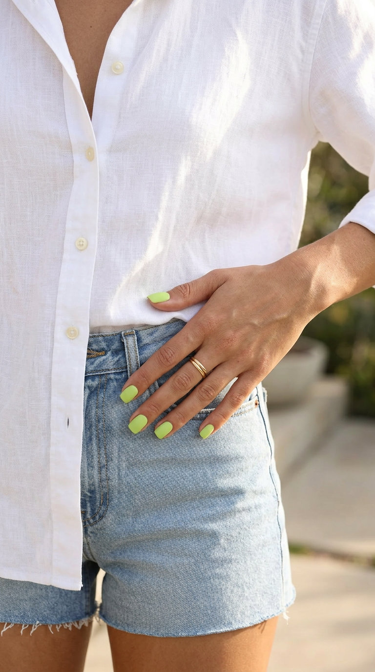 Lime Green Matte Squoval: Fresh solid summer nails 2026 with a clean matte finish.