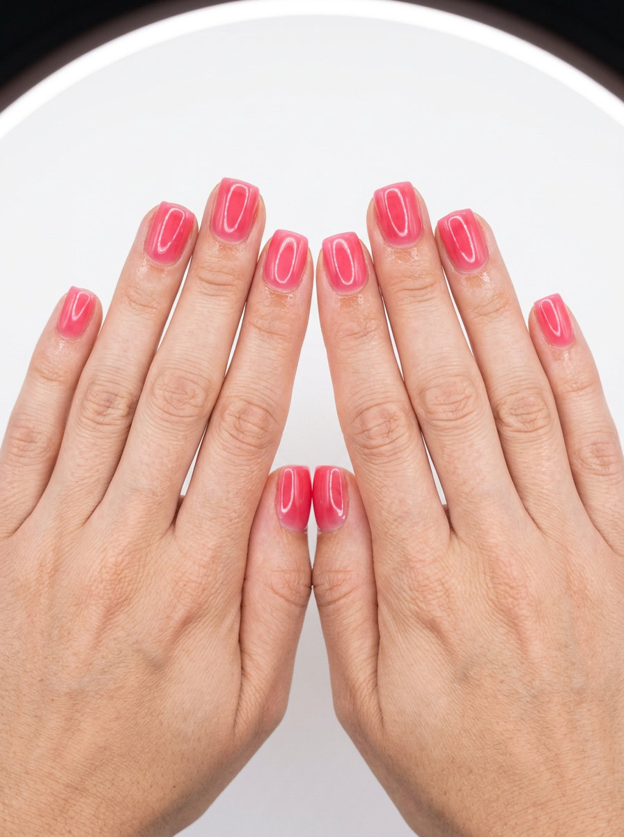 Watermelon jelly squoval nails for solid summer nails 2026, great for casual outings and summer BBQs.