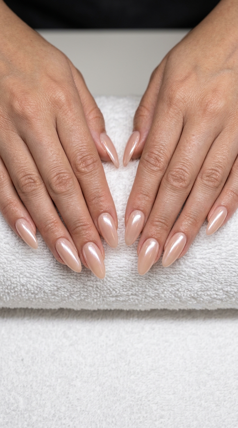 Subtle Glazed Beige Nails 2026 Subtle glazed beige nails for summer classy nails 2026 daily wear and work.