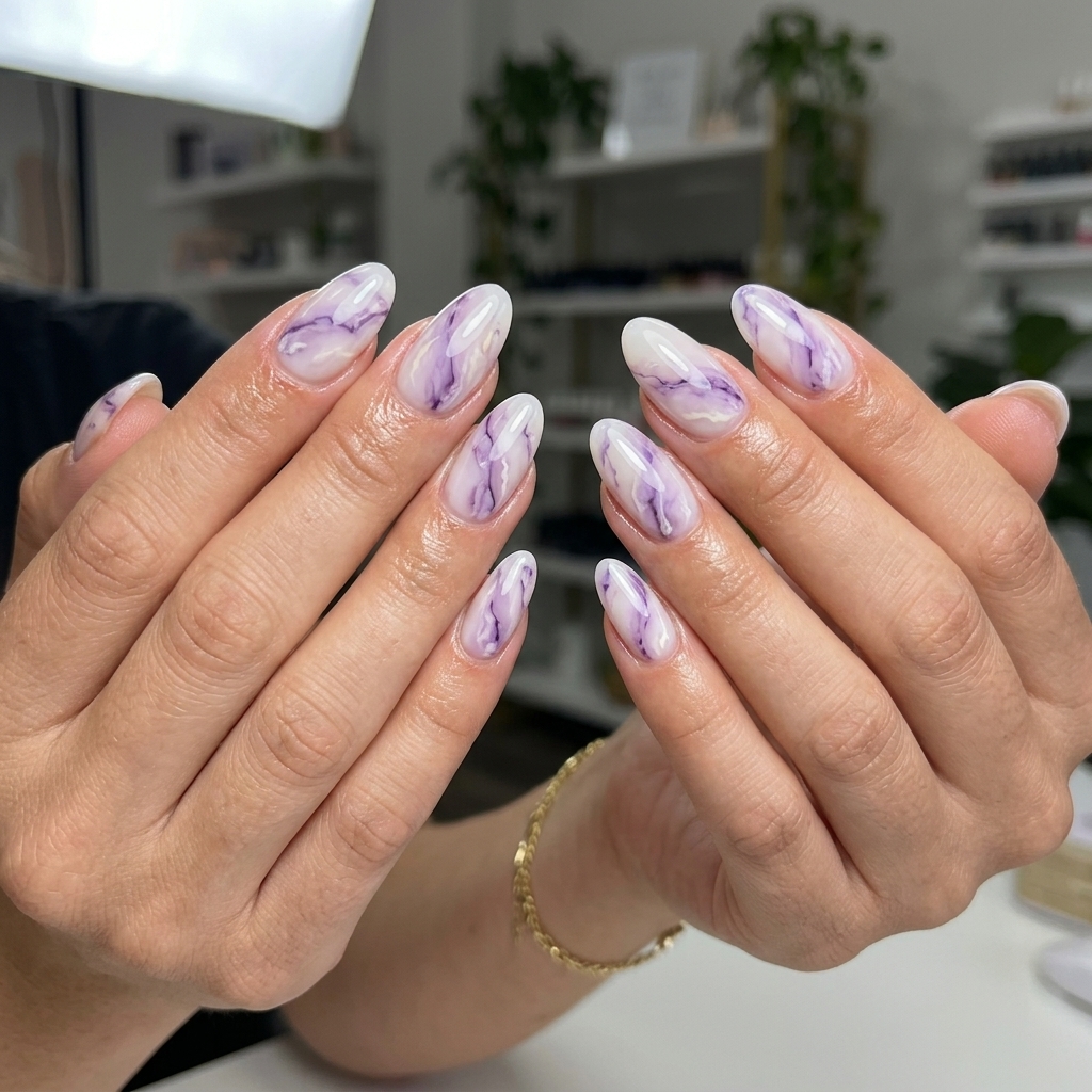 Amethyst marble dreams nails, sophisticated summer colorful nails designs 2026 for weddings and date nights.