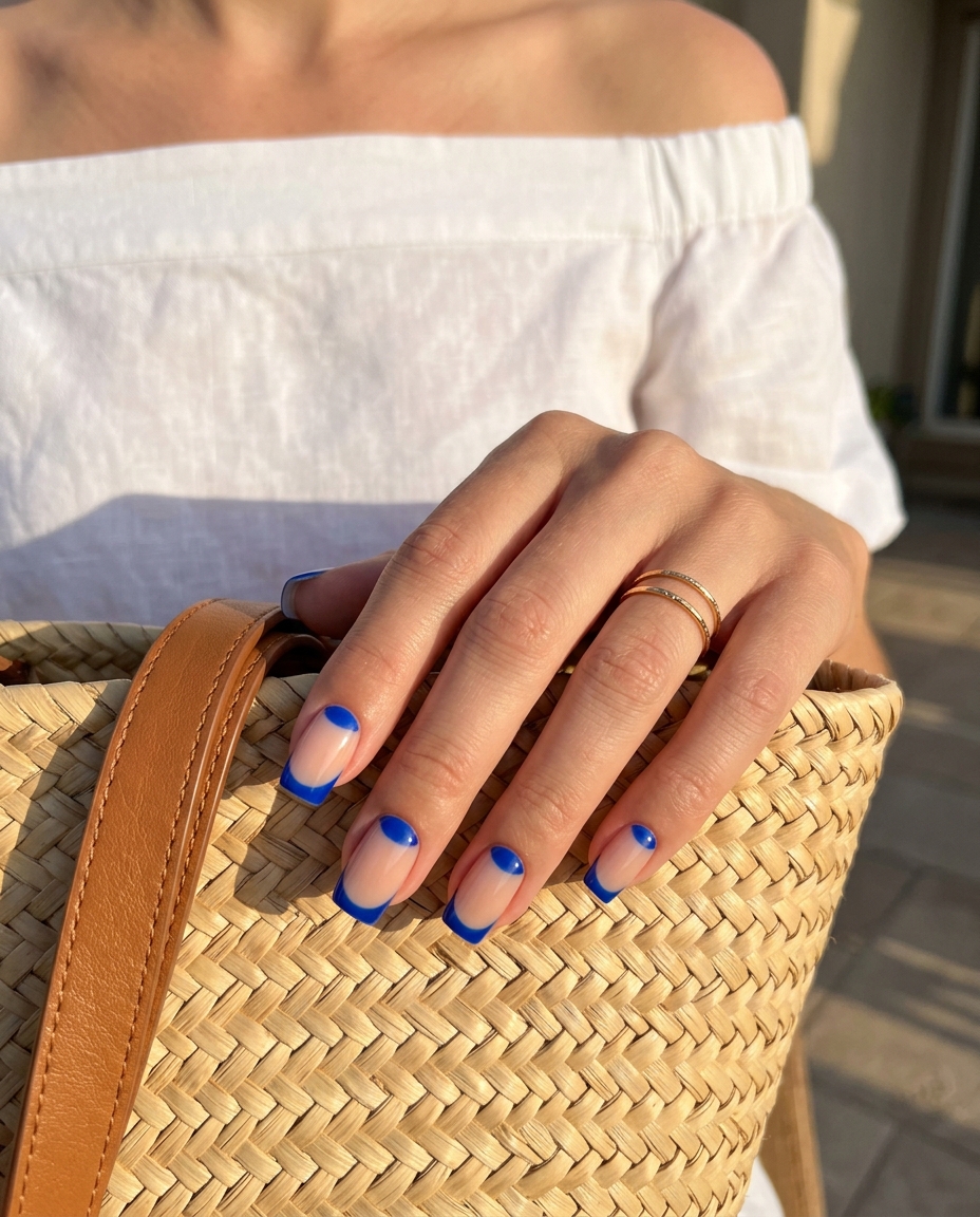 Electric blue cuticle accent nails, an edgy summer colorful nails designs 2026 option for nights out.