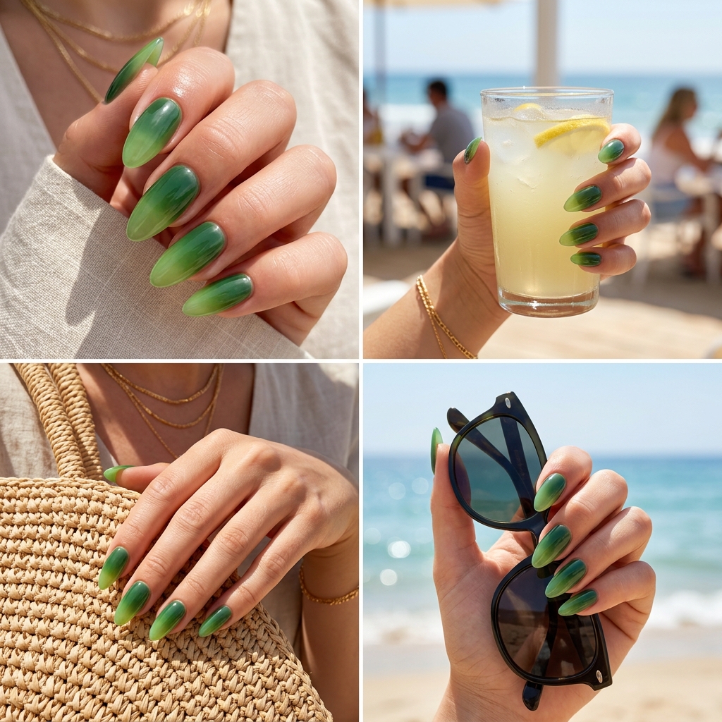 Playful vibrant lime green jelly ombre nails for summer colorful nails designs 2026.