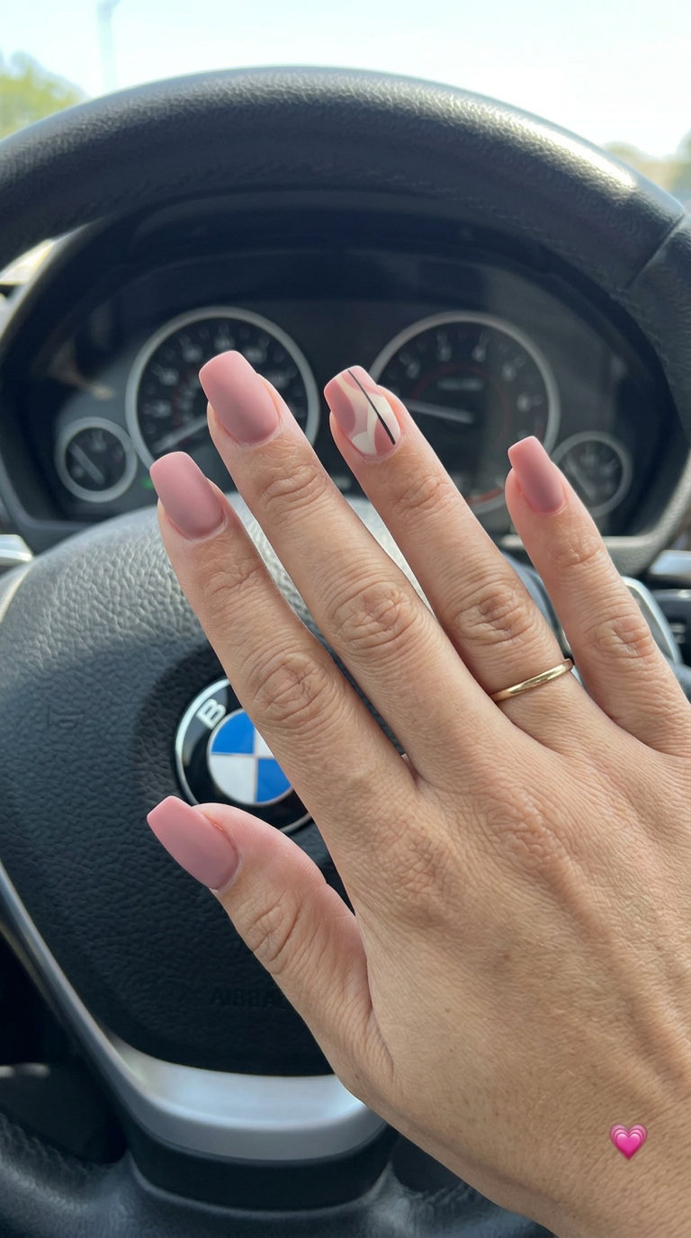 Dusty Rose Matte Nails 2026: Romantic Date Night Style Dusty Rose Matte Accent Nail: Romantic date night nails with dusty rose, cream, and matte black abstract art.
