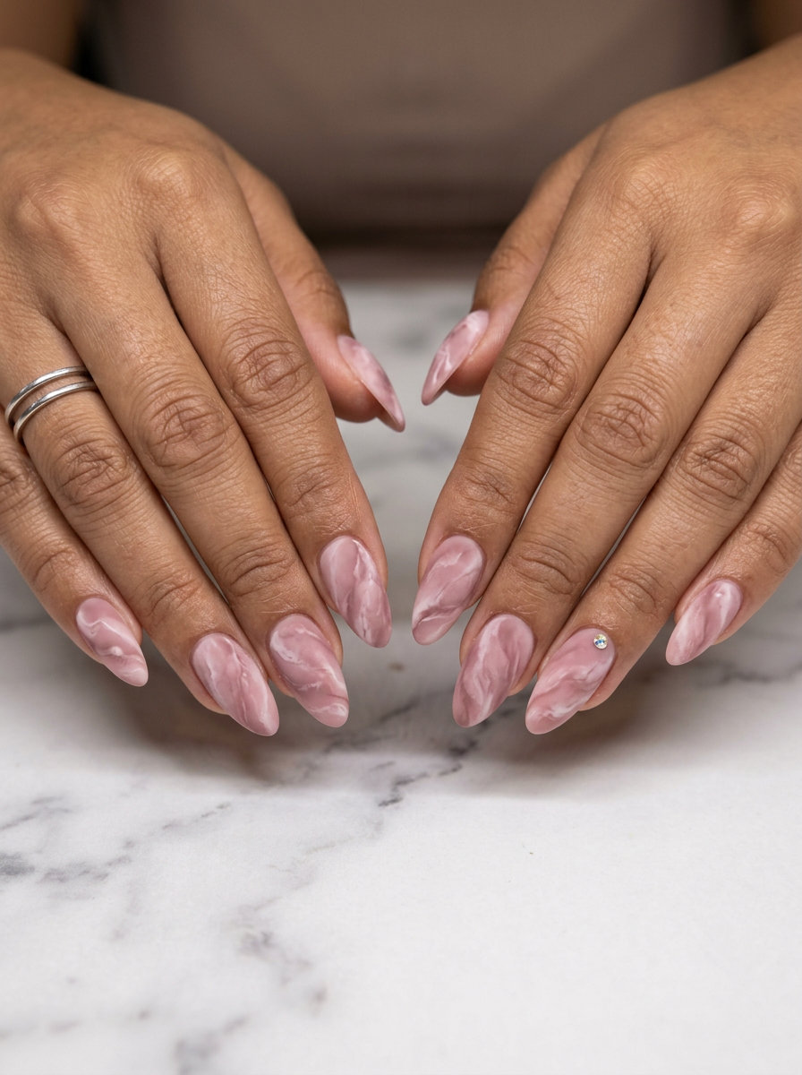 Rose Quartz Matte Marble Nails 2026 | Glam Date Night Rose Quartz Veins Matte Marble nails for summer matte nails 2026. Glamorous for weddings & date nights.