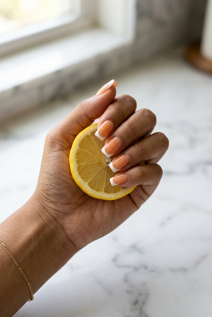 Sheer apricot French tip natural shape nails for summer medium nails 2026.