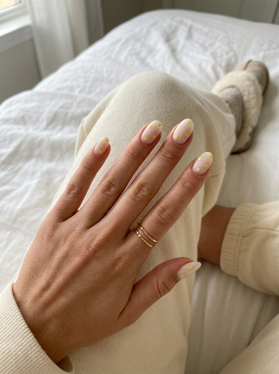 Butter Yellow Dot Pattern nails for summer medium nails 2026, playful for casual outings and brunch.