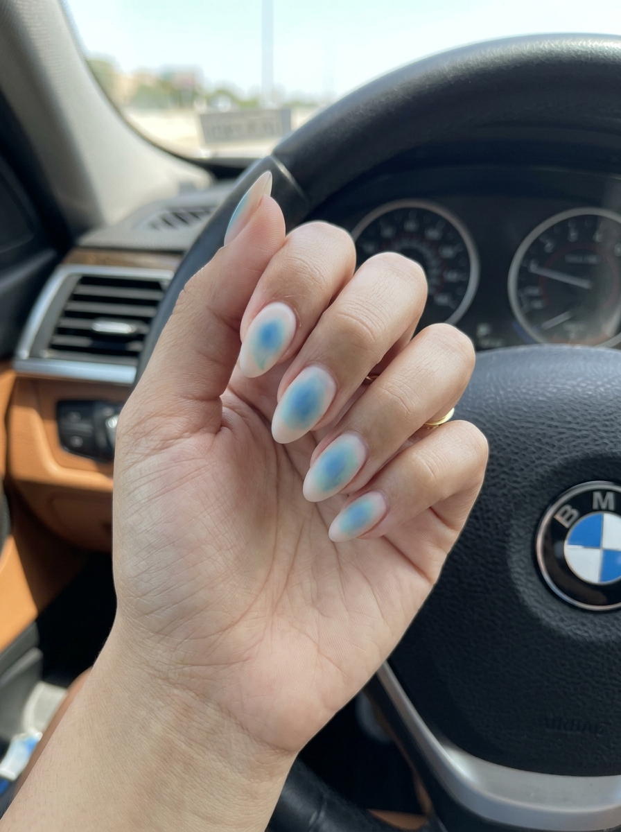 Ocean Aura Gradient Almond nails for summer medium nails 2026, serene for vacation and beach days.