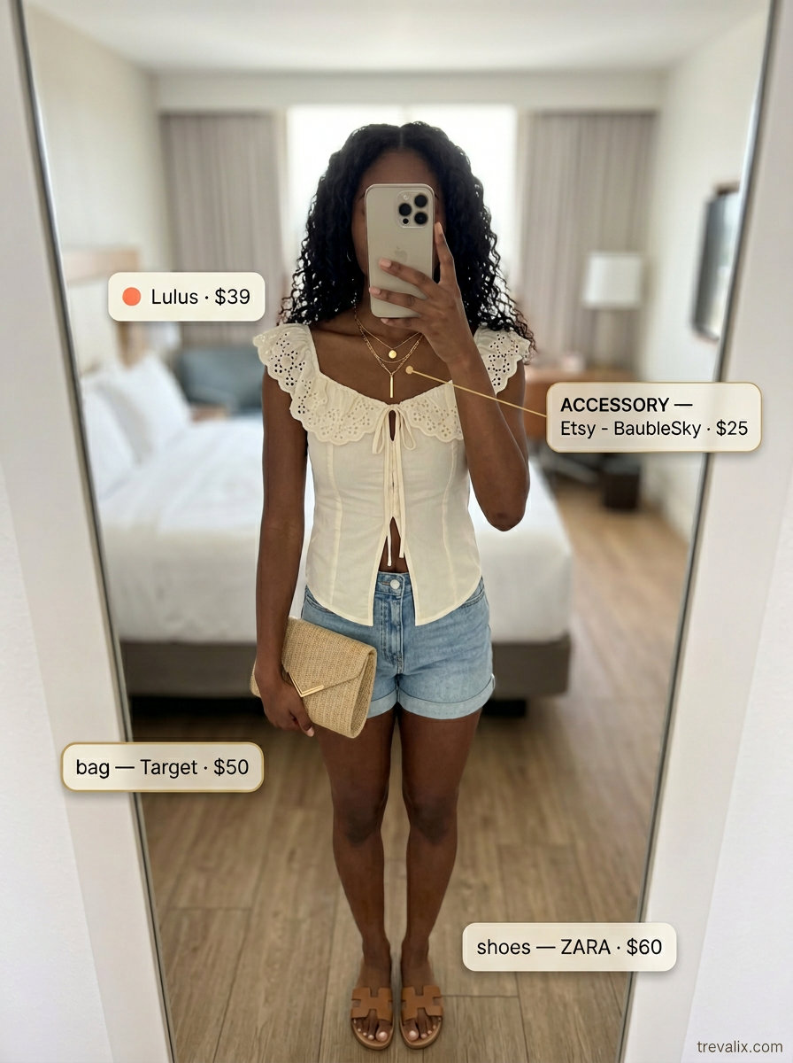 Summer Mom Shorts Outfits for Women 2026: Poolside perfect with coral linen shorts, eyelet blouse, and straw clutch.