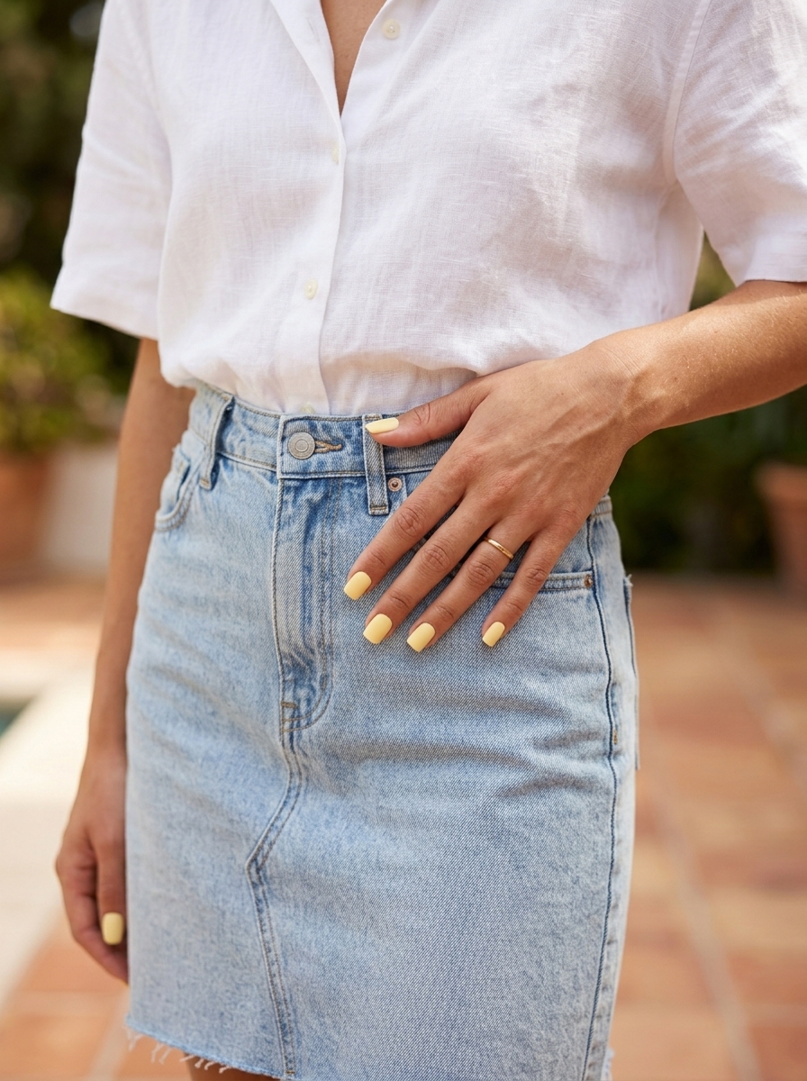 Butter Yellow Velvet Matte Square Nails | Summer Nail Inspo 2026 Playful butter yellow velvet matte square nails for a sophisticated clean-girl look. Summer nail inspo 2026.