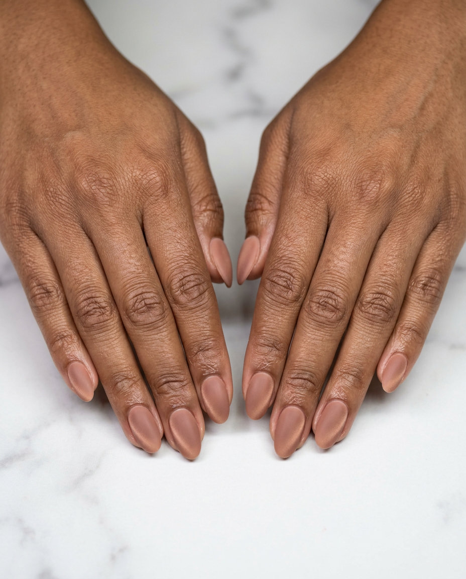 Velvet Nude Embrace Nails 2026 Sophisticated warm nude velvet embrace nails for daily wear and elegant events, summer 2026.