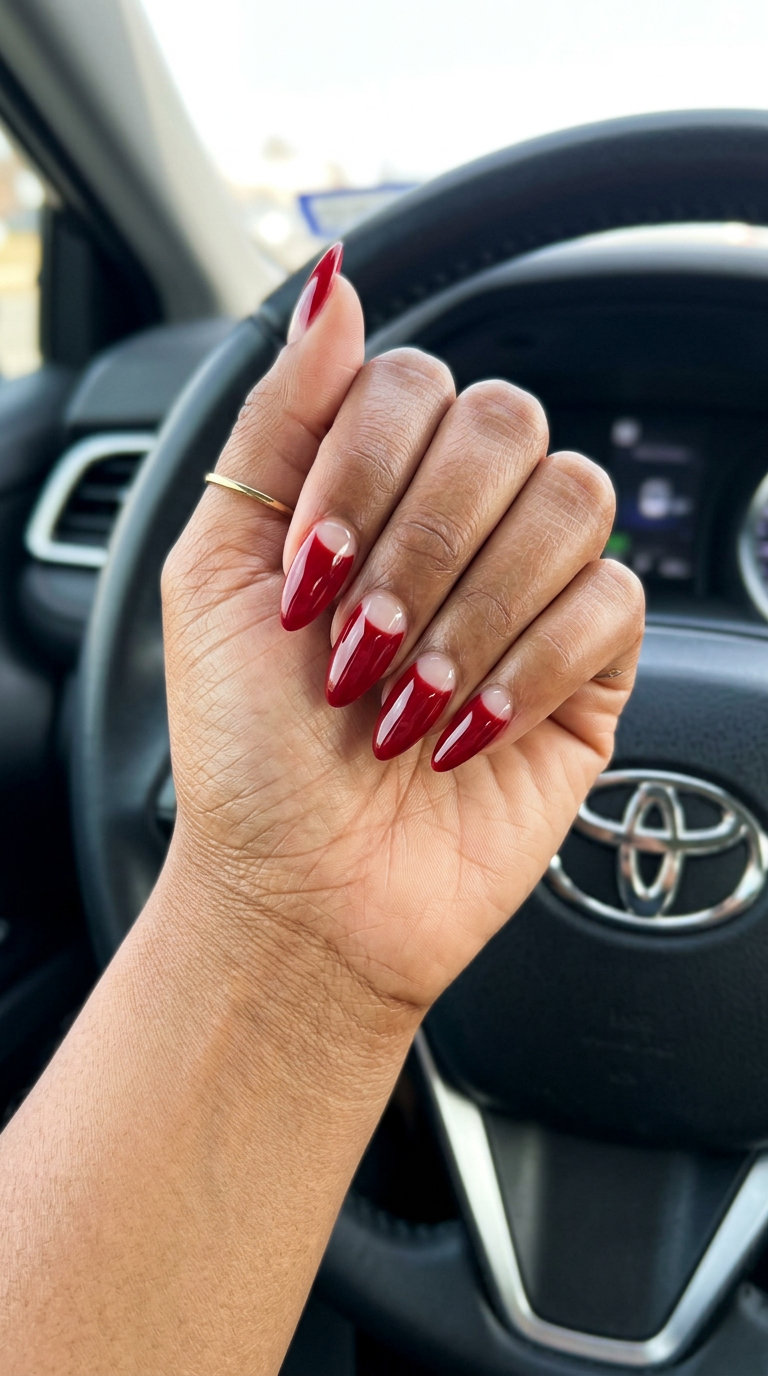 Deep Berry Moon Manicure 2026: Sultry Elegance Elegant deep berry moon manicure for summer nails for brown skin tone 2026. Sultry for date nights.