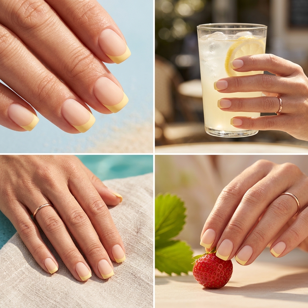 Sunny matte butter yellow French manicure on square nails for summer nails french manicure 2026. Chic brunch style.