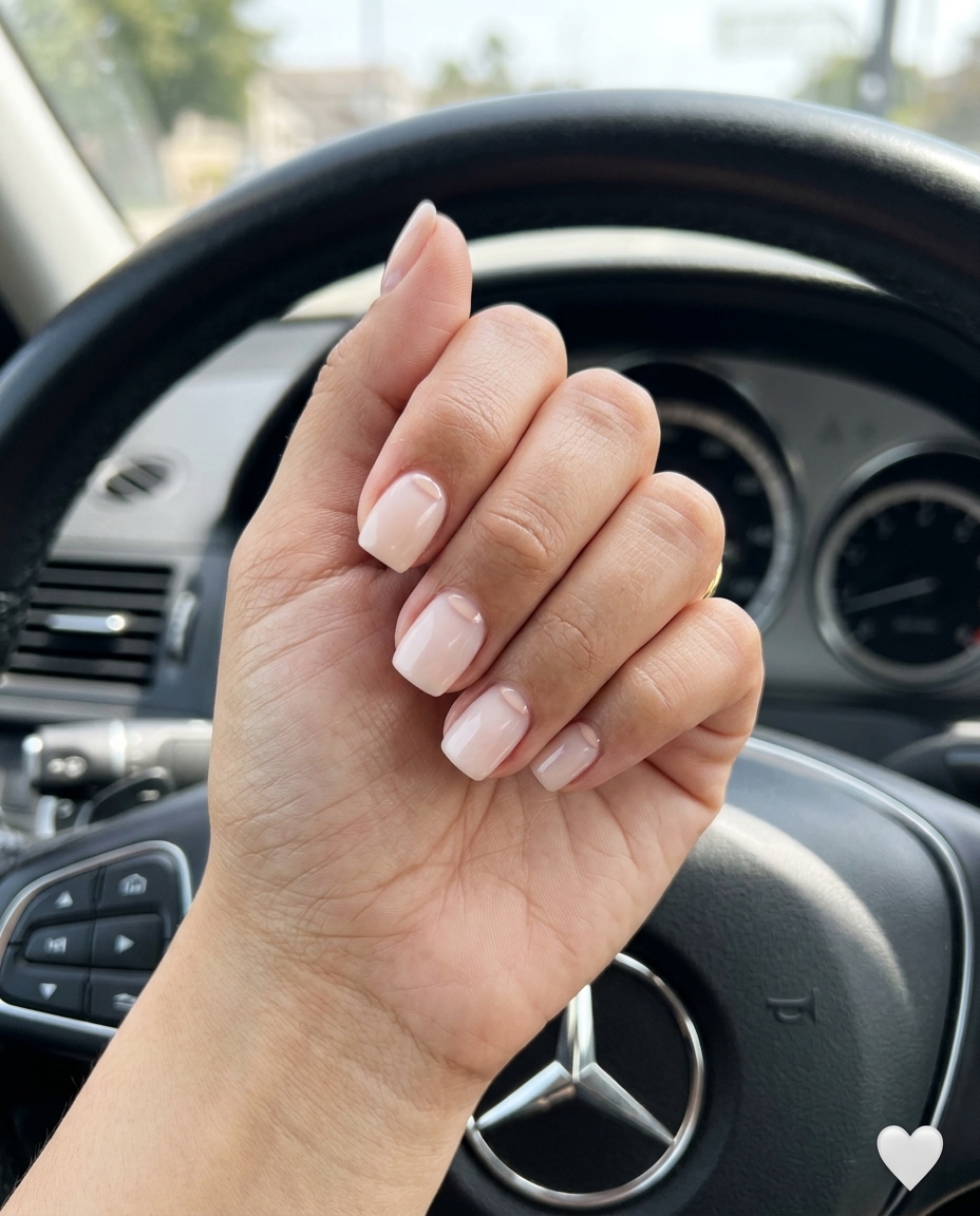 Pale blue aura gradient nails for summer minimalist 2026 wedding and date night outfits.