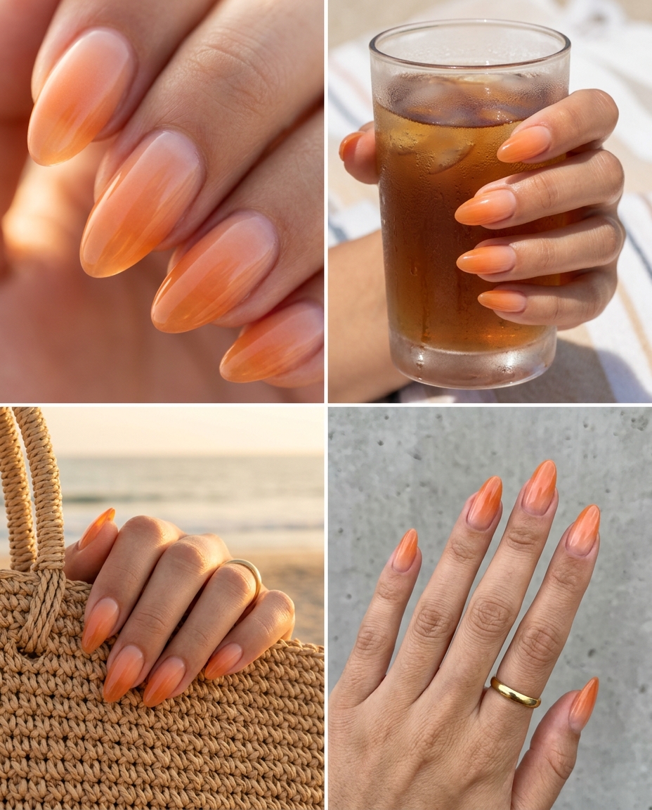 Pale blue aura gradient nails for summer minimalist 2026, perfect for weddings and vacations.