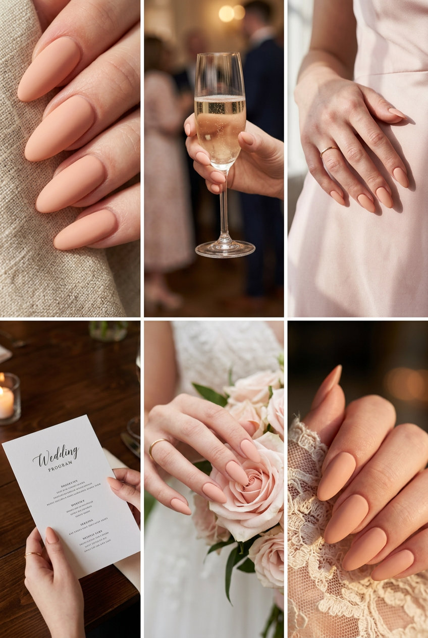 Peach Velvet Matte Nails 2026 Peach Velvet Matte Summer Nails for Pale Skin 2026: Sophisticated, elegant long coffin nails for formal events.