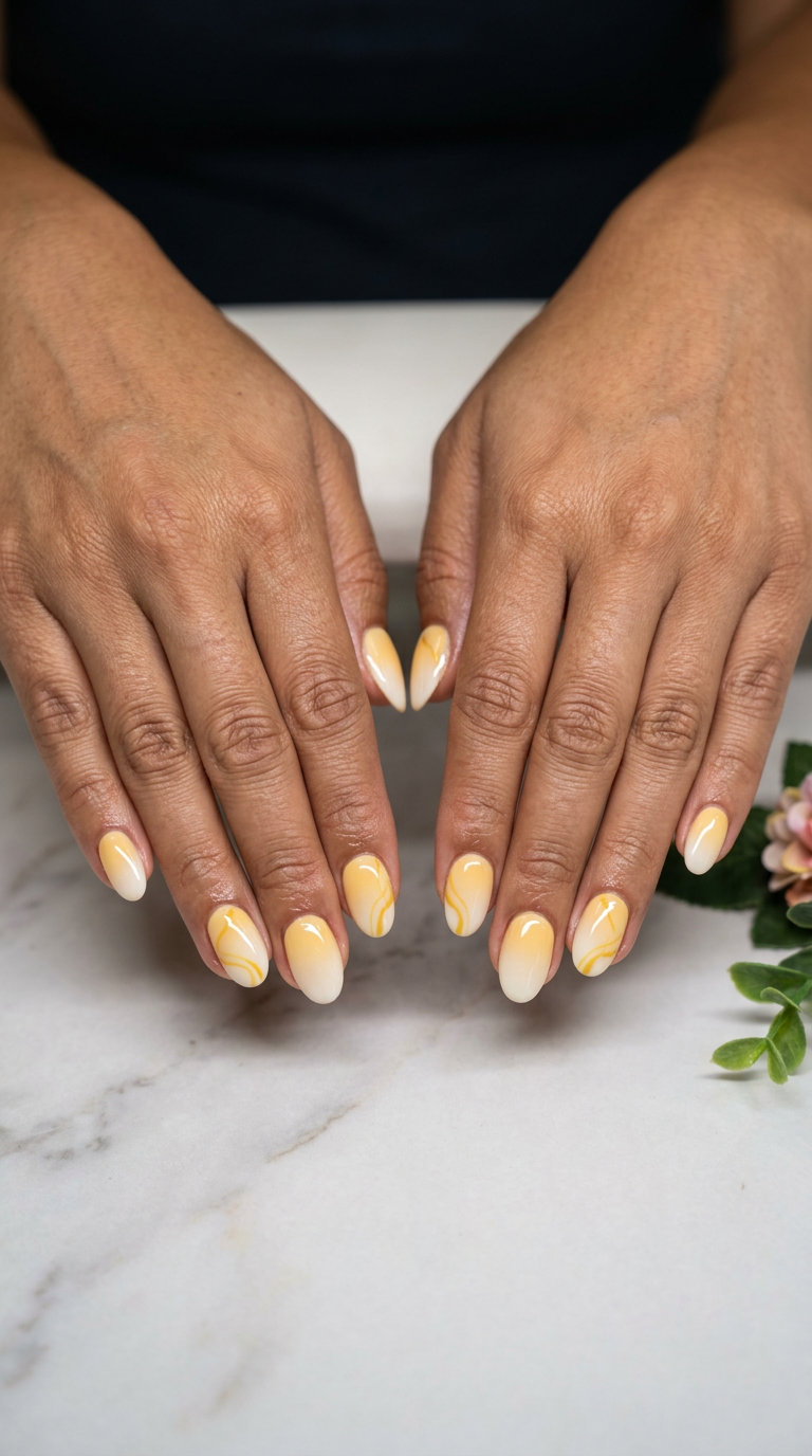 Golden Hour Gradient Swirls Nails 2026 | Date Night Chic Golden Hour Gradient Swirls nails: romantic date night style with warm yellow and creamy white for 2026.