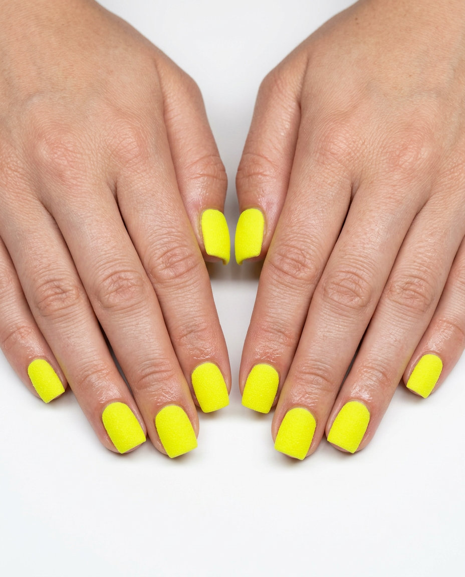 Textured Neon Yellow Pop Nails 2026 | Edgy Festival Textured Neon Yellow Pop nails: edgy festival style with intense neon yellow and tactile finish for 2026.