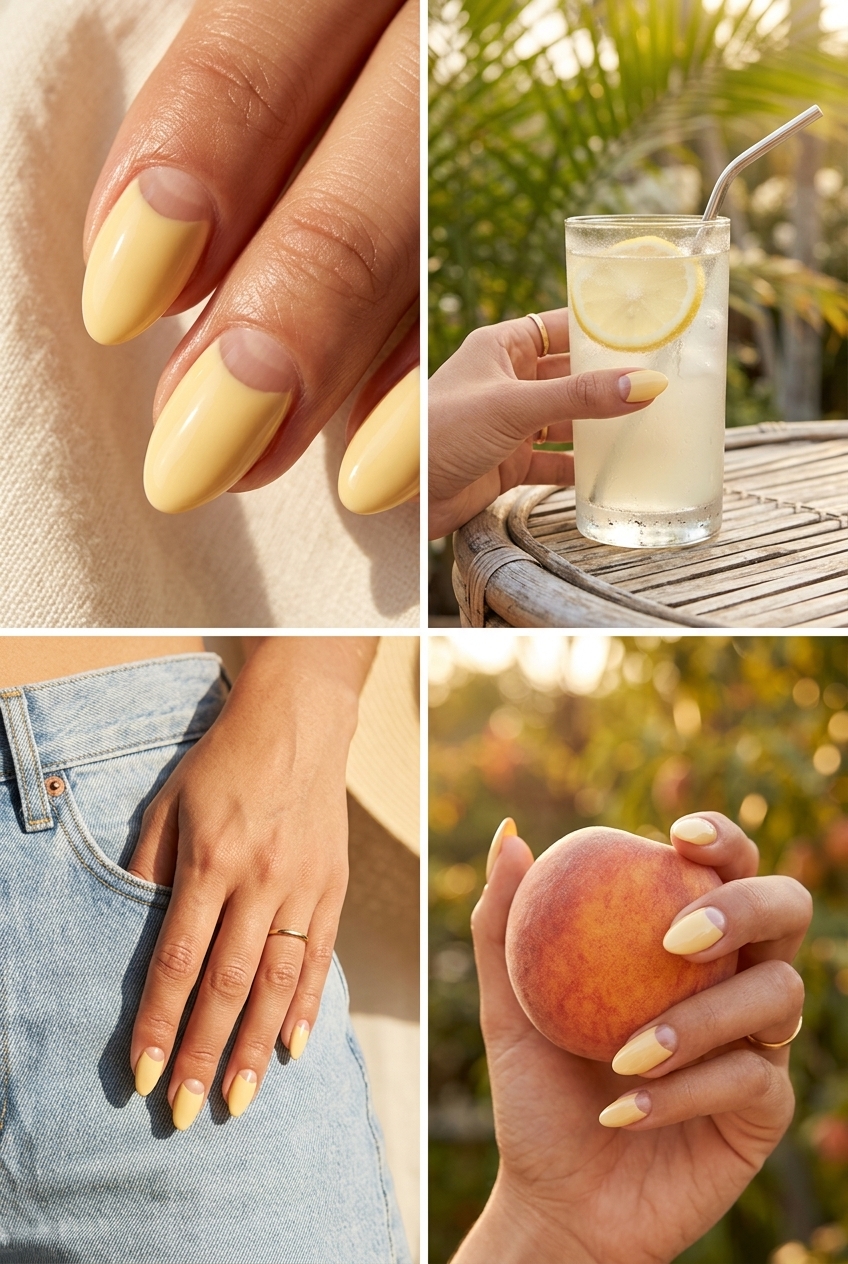 Butter Yellow Negative Space Nails 2026 Butter yellow negative space almond nails for casual chic daily wear in 2026.