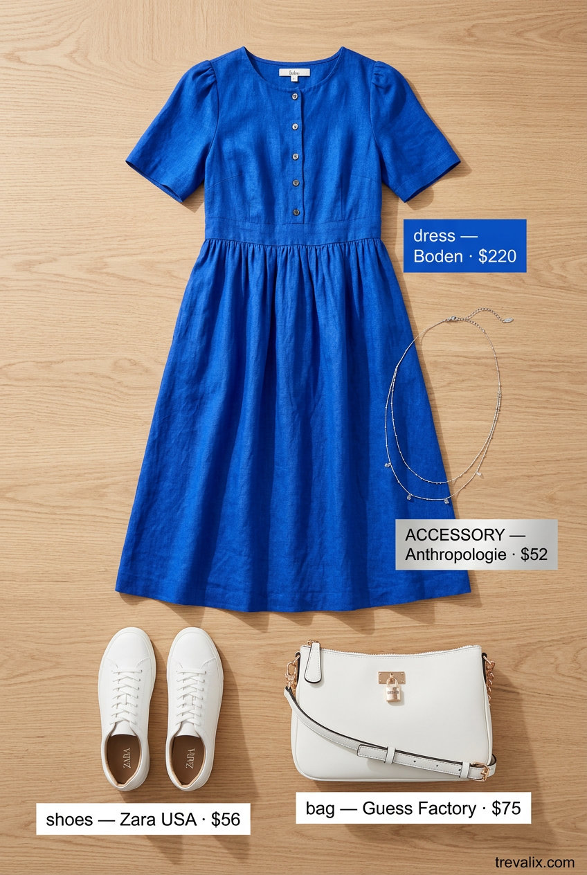 Lavender tiered jumpsuit for summer tiered dress outfits for women 2026. Playful day out look with white sneakers, layered necklaces, and crossbody bag.