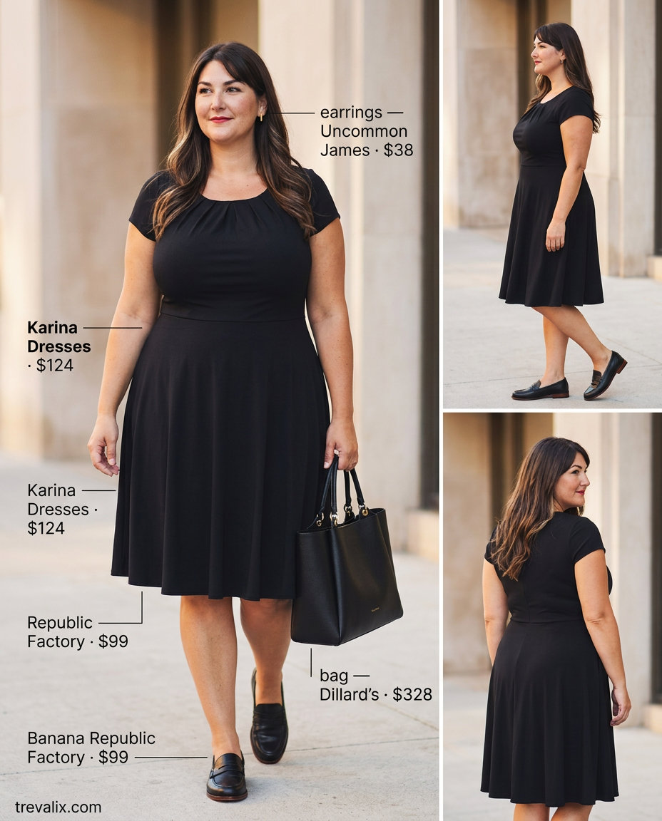 Olive green dress for summer tiered dress outfits for women 2026. Sophisticated office look with loafers, structured tote, and gold studs.