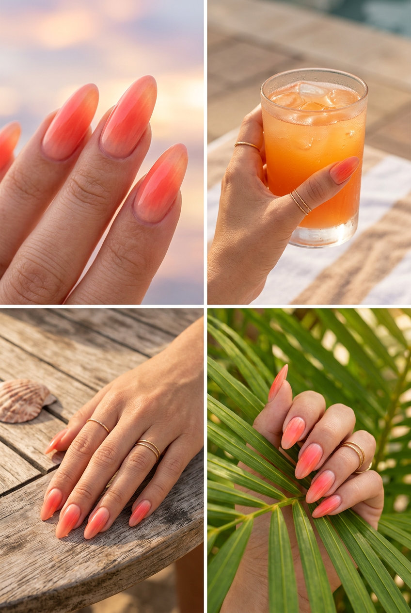 Coral Aura Gradient Nails 2026: Romantic Glow Summer Glow Coral Aura Gradient nails for summer vibes 2026: romantic, luminous, date night ready.