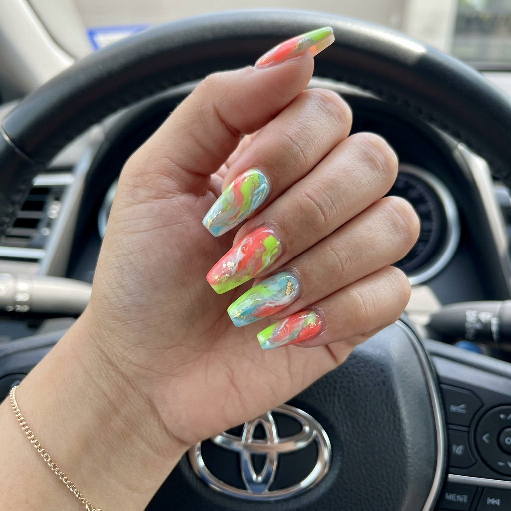 Mosaic Marble Almond Nails 2026 | Bohemian Festival Style Summer mosaic marble almond nails for summer vibes nails 2026, bohemian festival style.