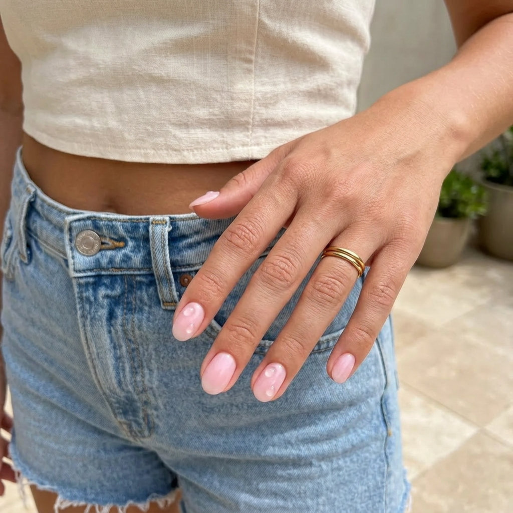 Peach Milk Bath Dewdrop Nails 2026 | Ethereal Daily Style Sheer peach milk bath dewdrops squoval nails for summer vibes nails 2026, ethereal daily style.