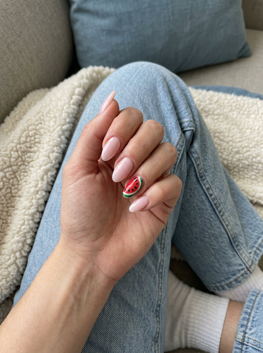 Watermelon Sugar Nails 2026: Vacation Fun Juicy Watermelon Sugar nails for summer vibes 2026: playful pink with red slice accent. Perfect for vacation.