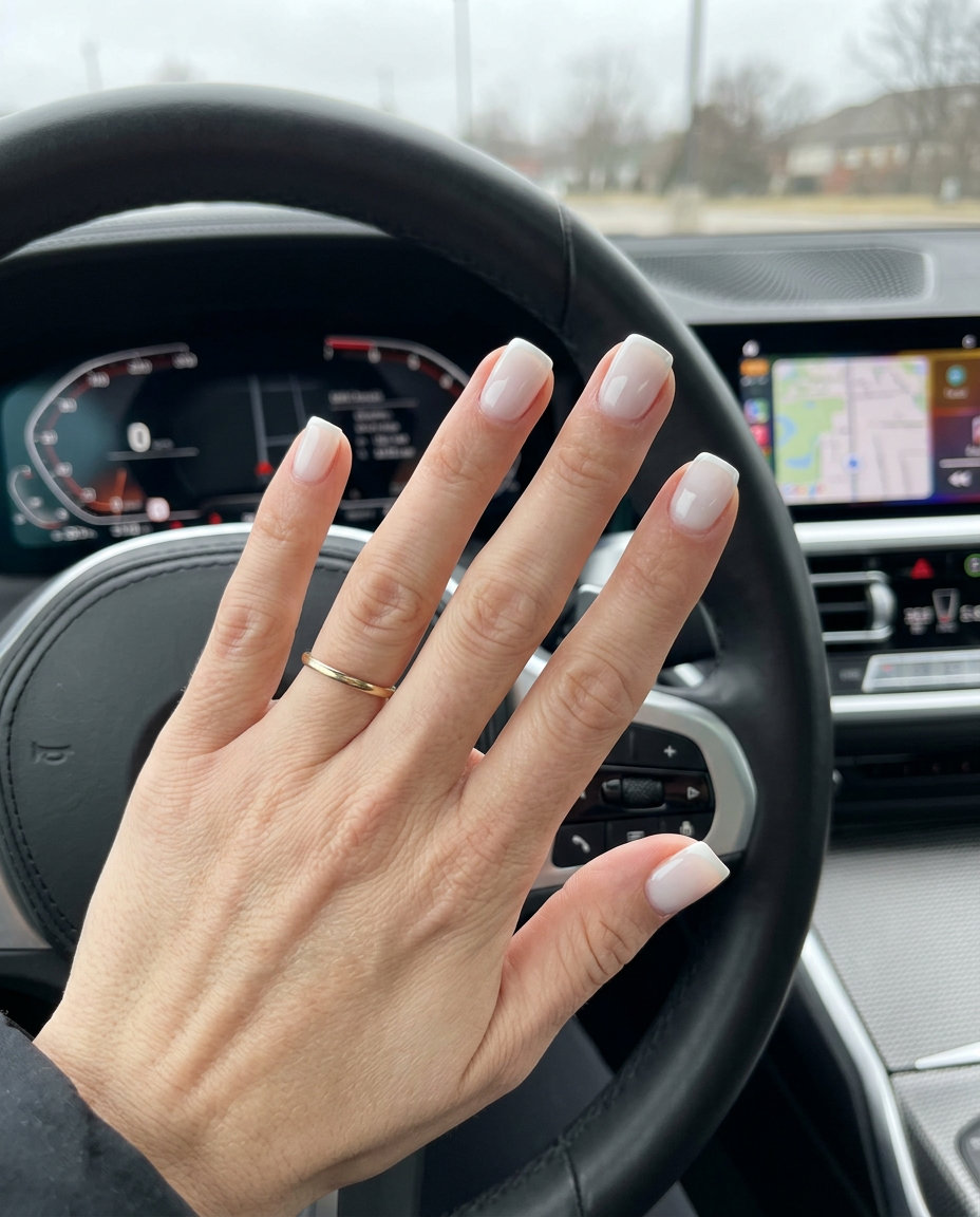 Jelly White French Nails | Summer Wedding Nails 2026 Jelly White Micro French Square nails for summer wedding nails 2026. Clean, modern, elegant sheer white with thin white tip.