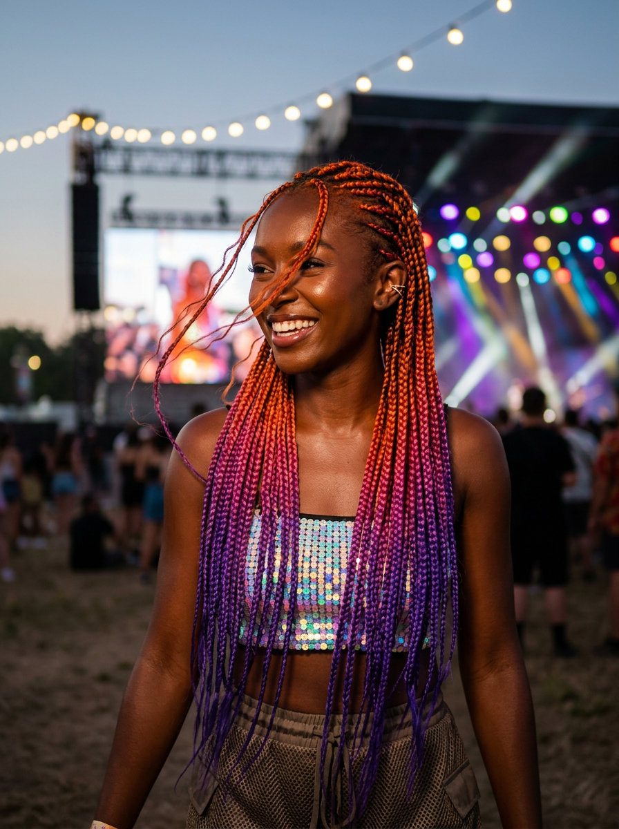 long sunset chromatic braids with ombré for summer 2026