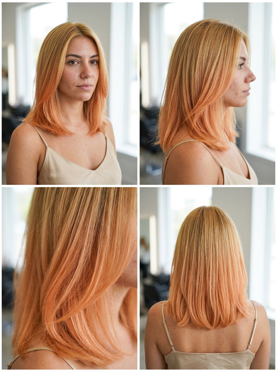 Beachy Apricot Ombré Hair Color 2026 long apricot blonde ombré with tangerine and golden blonde, balayage, for summer festivals