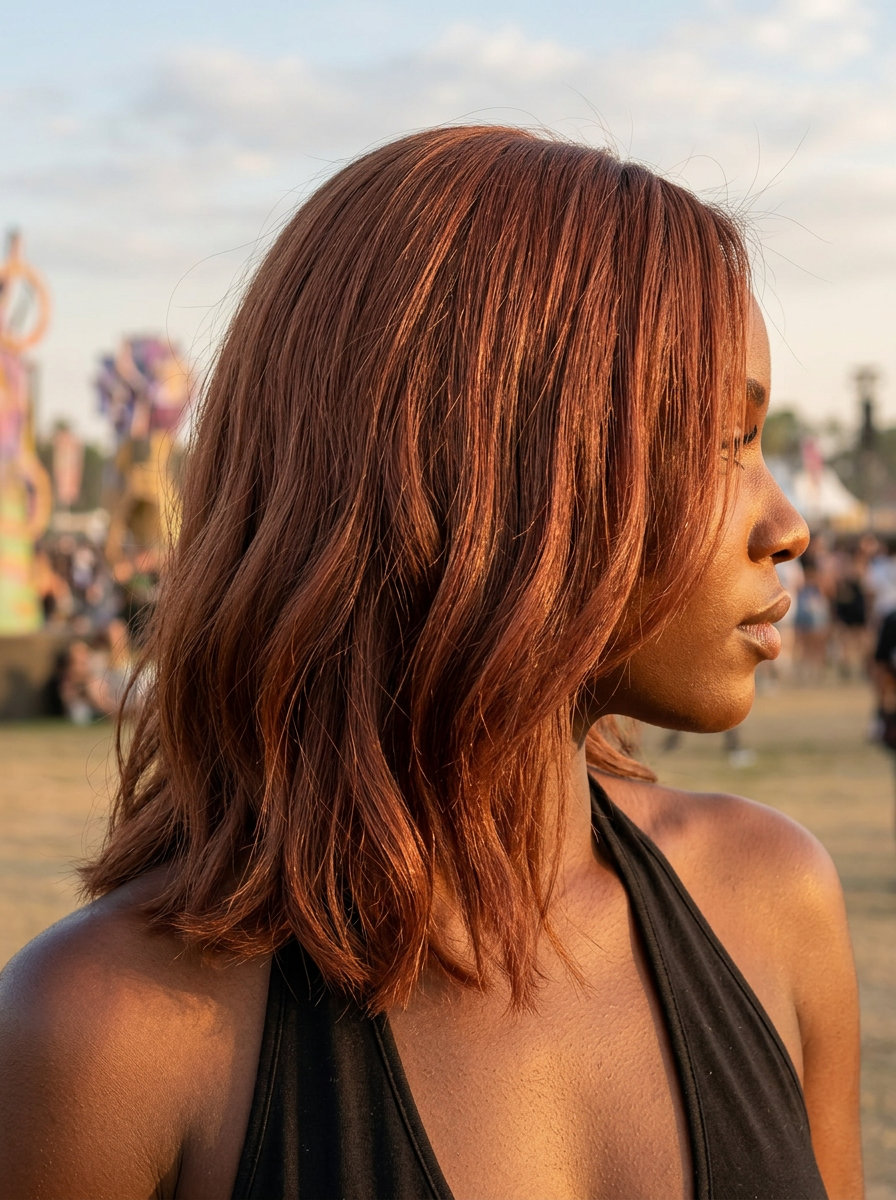 long earthy terracotta clay haircut with burnt orange for bold look