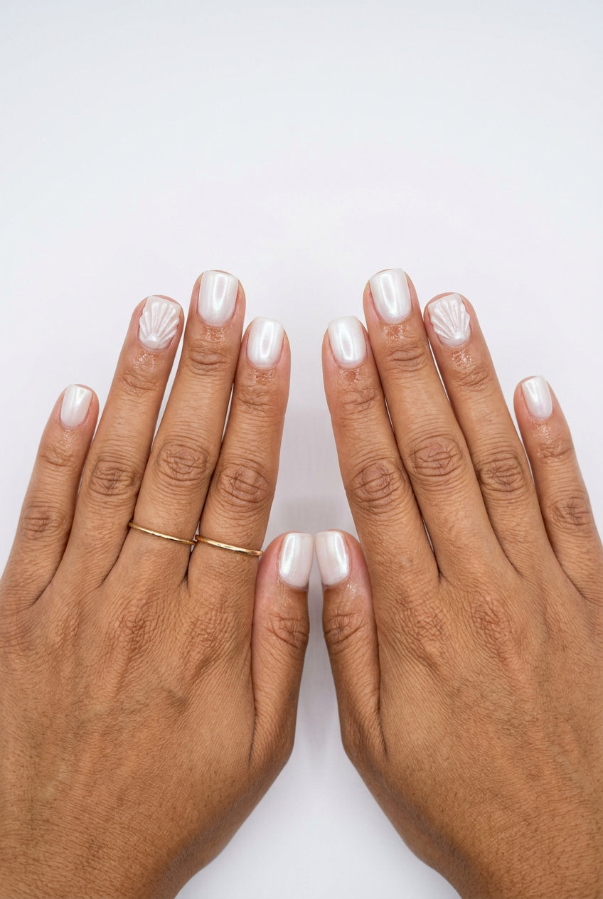 Textured Seashell Accent Square nails for trending summer nails 2026, perfect for vacation and beach days with a bohemian vibe.