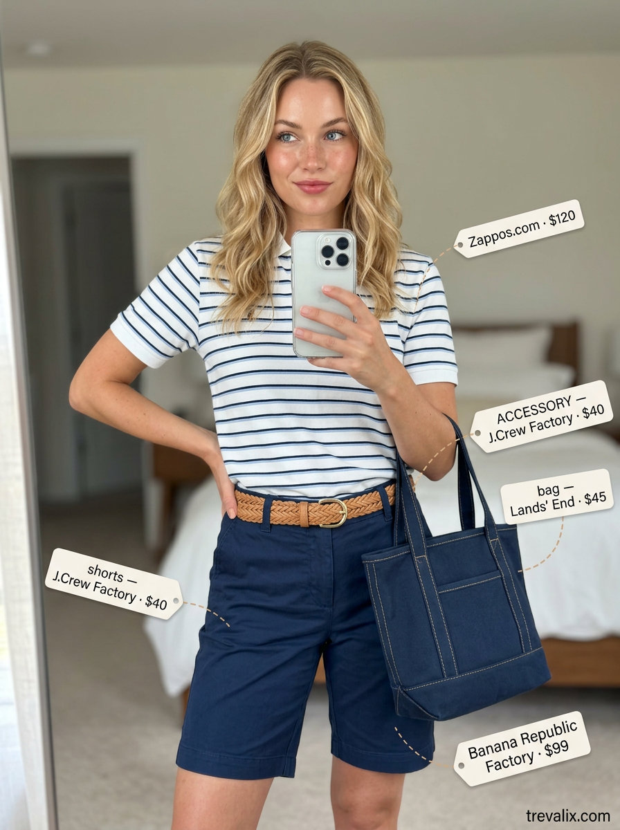 What to Wear with Bermuda Shorts Summer 2026: Chino shorts, polo shirt, loafers for preppy style.