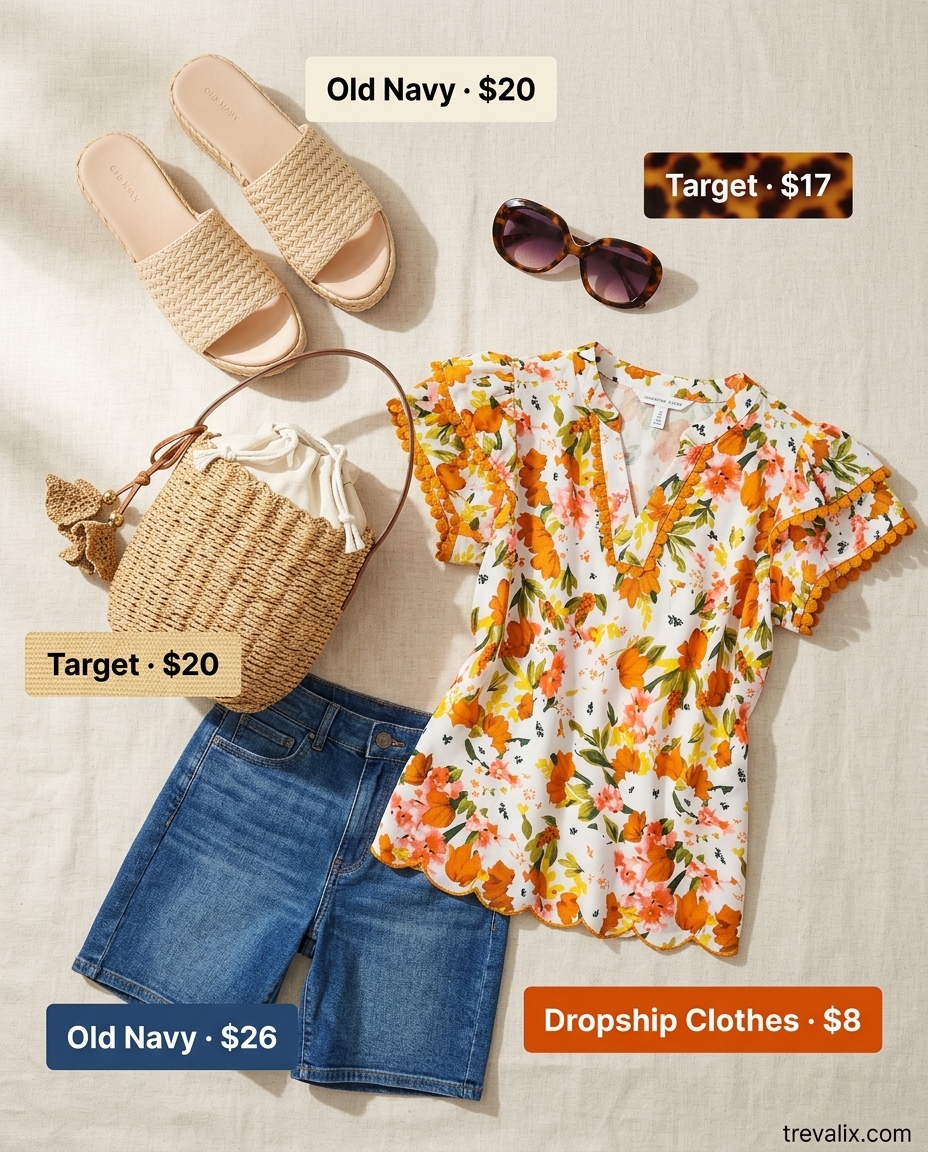 What to Wear with Bermuda Shorts Summer 2026: High-waisted denim shorts, floral blouse, and espadrilles for retro vibes.
