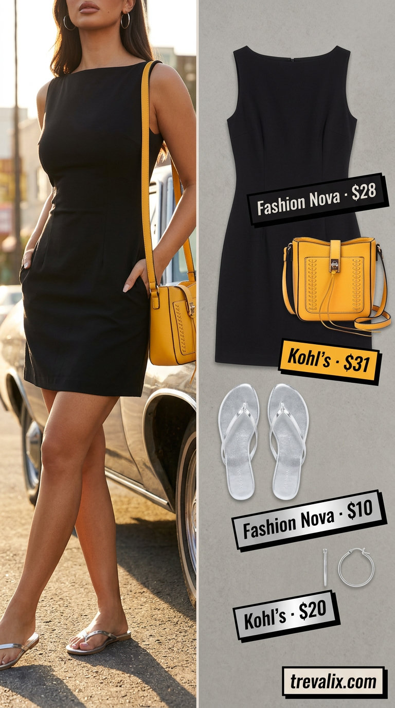 Electric blue bodycon dress with yellow crossbody bag and silver sandals. What to wear with bodycon dress summer 2026.