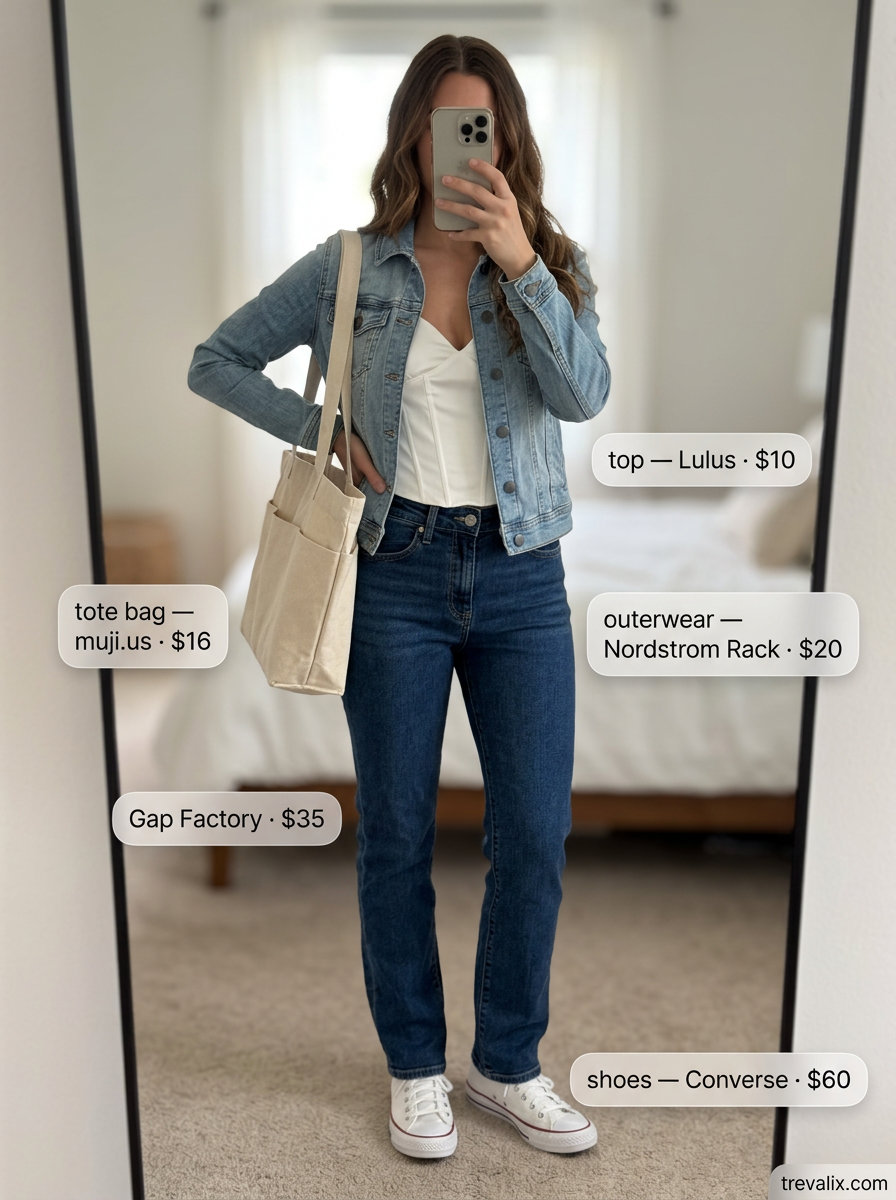 What to Wear with Bustier Top Summer 2026: Denim jacket, bustier top, jeans for weekend.