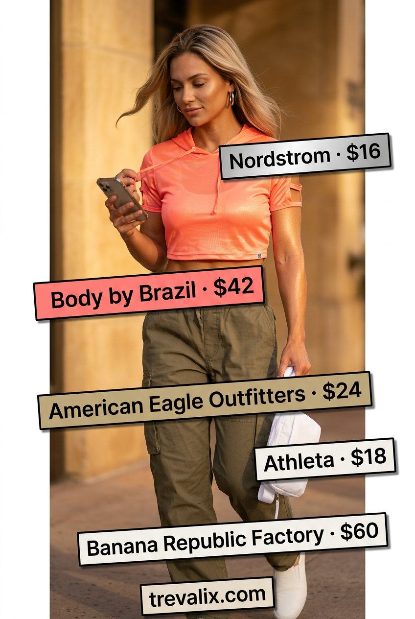 What to Wear with Mesh Top Summer 2026: Coral mesh crop top with khaki cargo pants and sneakers for city exploration.