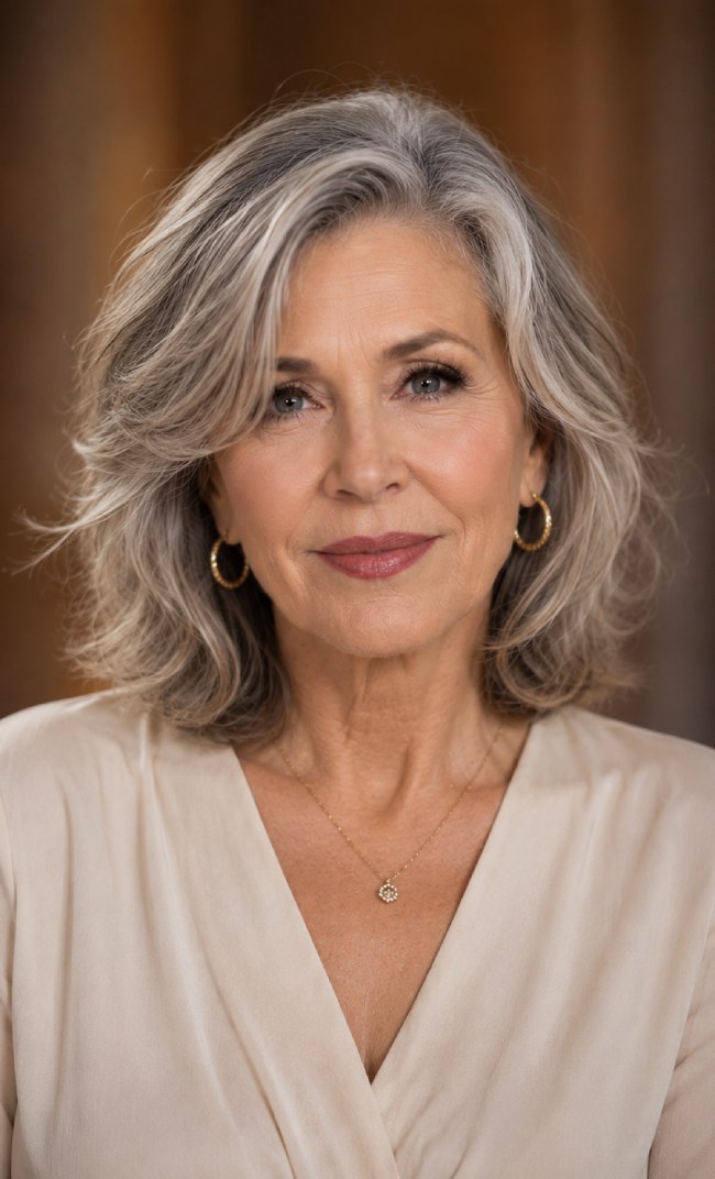 Sophisticated Silver Lob — Hair Color 2027 for Women Over 60