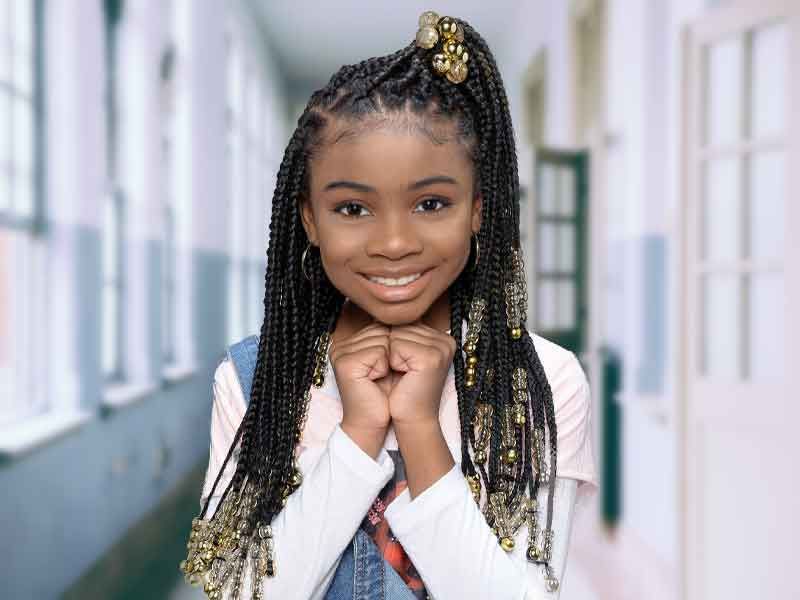 Embellished Mid-Back Braids with Gold — Knotless Braids 2027 for Little Girls