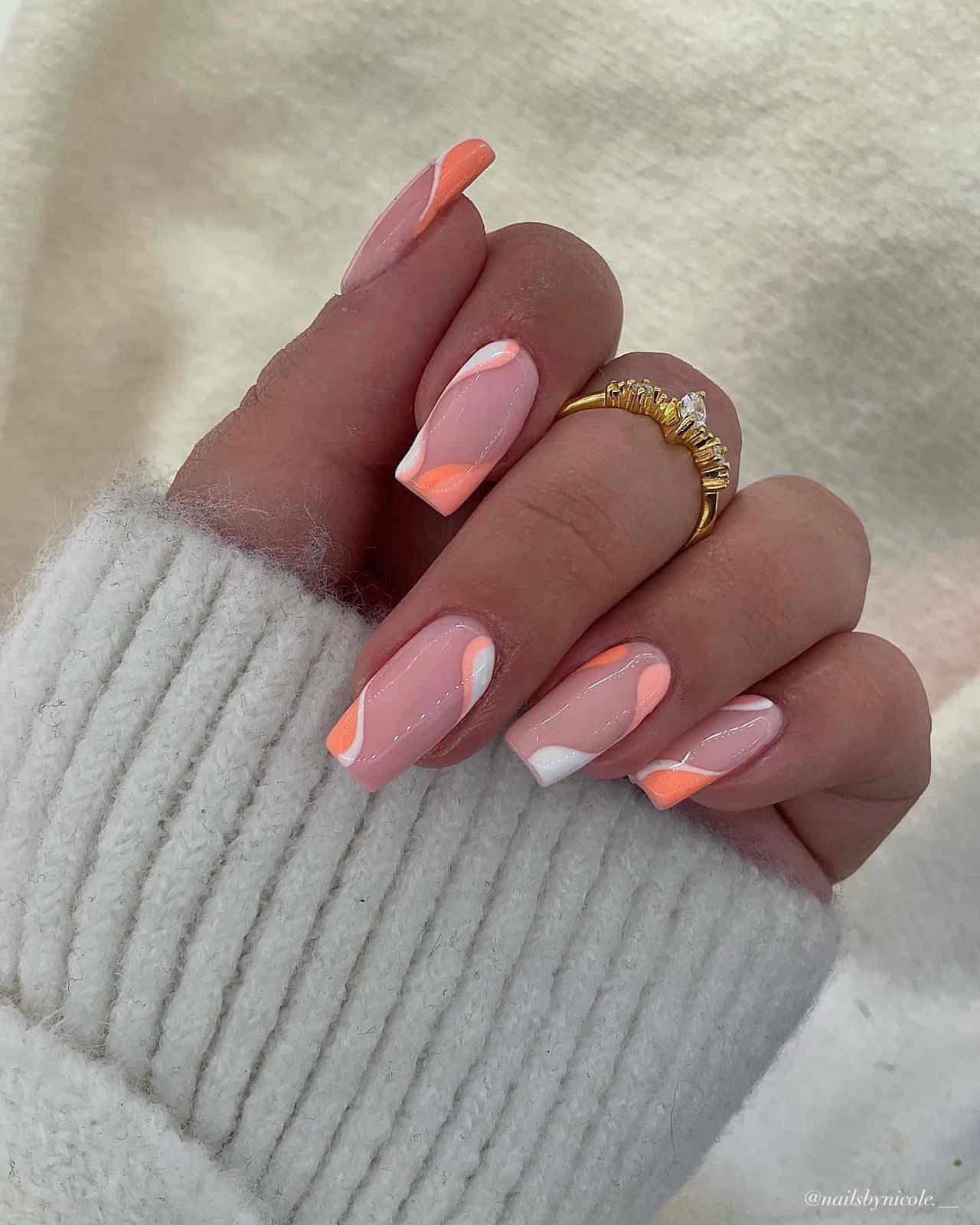 Peach Swirl Art Glossy Squares Peach Swirl Art Glossy Squares — Peach Square Nails 2027