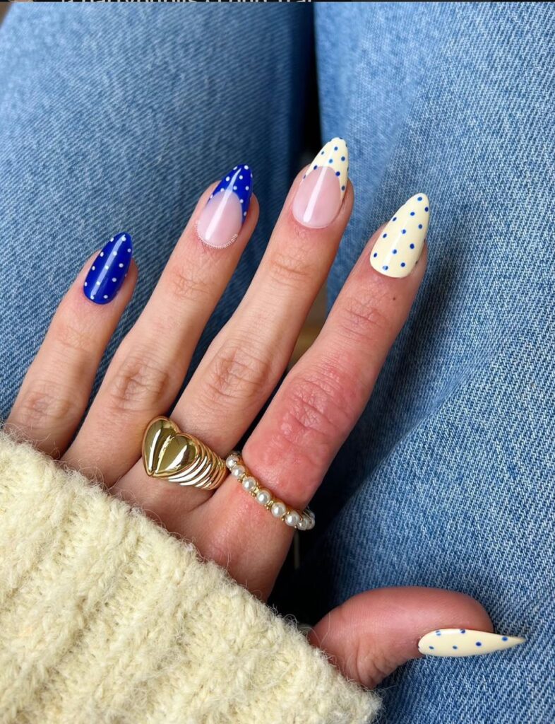 Blue and Yellow Polka Dot Mix Blue and Yellow Polka Dot Mix — Summer Nail Trends 2027