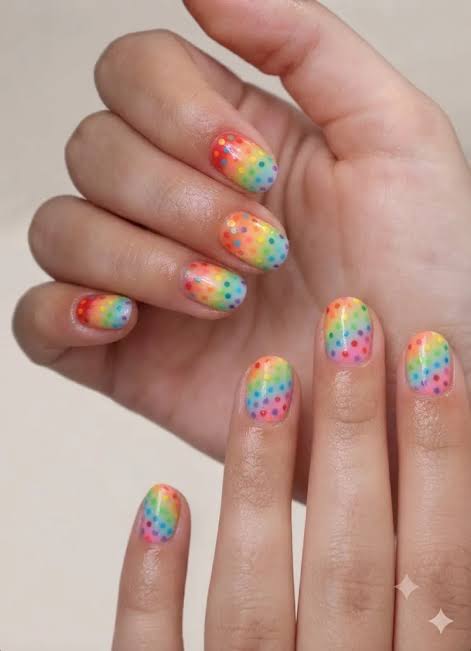 Rainbow Gradient Dots Nails — Nails 2027 for Kids