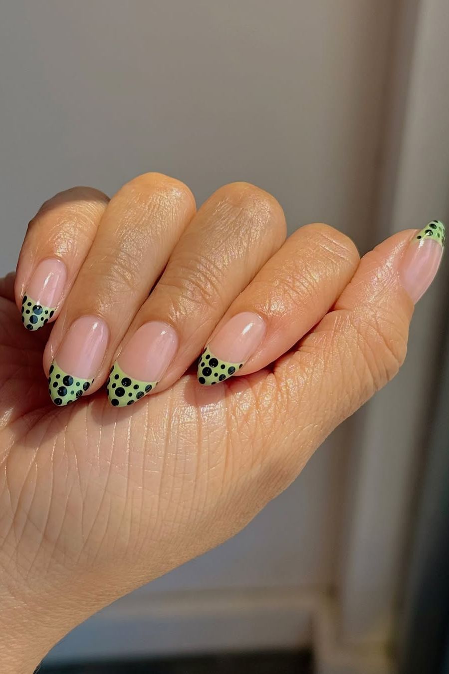 Medium Almond Green Polka Dot French Medium Almond Green Polka Dot French — French Tip Nails 2027 for Wide Nail Beds